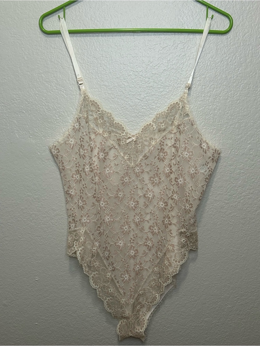 Vintage Sheer Lace Teddy Bodysuit Ivory Floral Lingerie Romantic Small